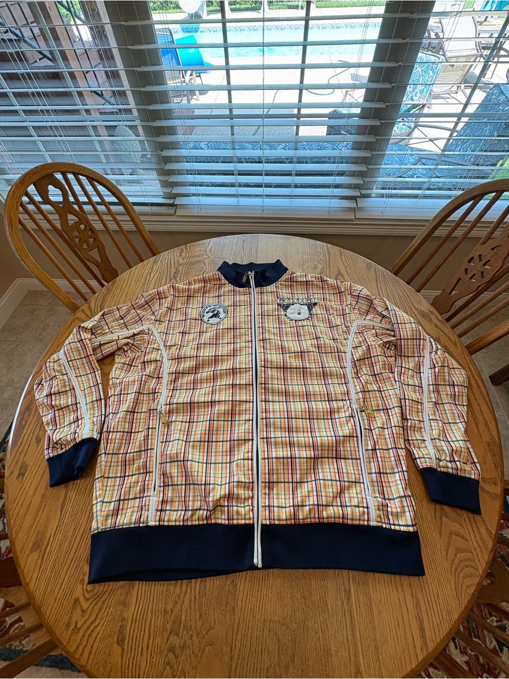 Coogi 90’s Style Yellow Plaid Multicolor Full Zip Men’s Jacket Size 4XL Logo